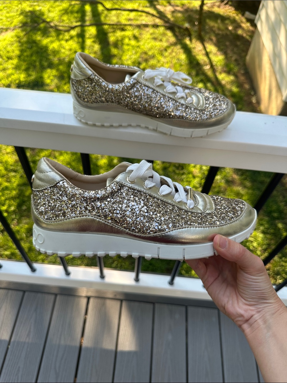 Jimmy Choo Monza Antique Gold Leather Sneakers